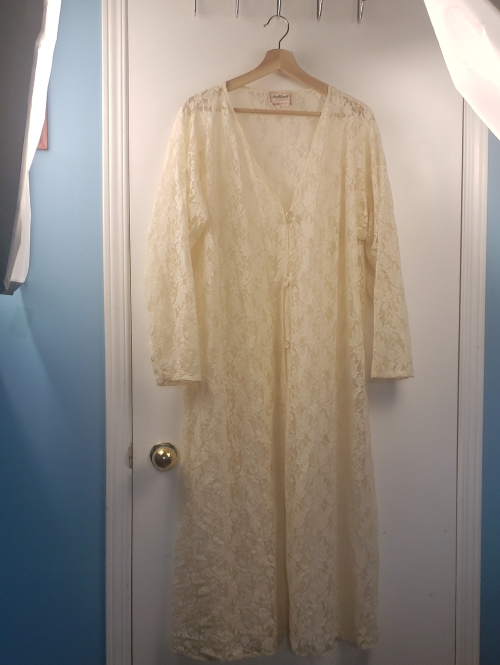 Vintage April Cornell Cream Lace Label Dress with Cream White Embroidery Sze S/m